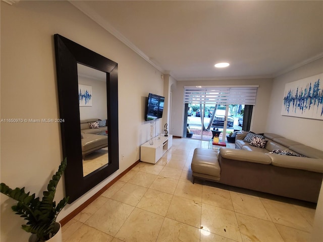 living room featuring ornamental molding