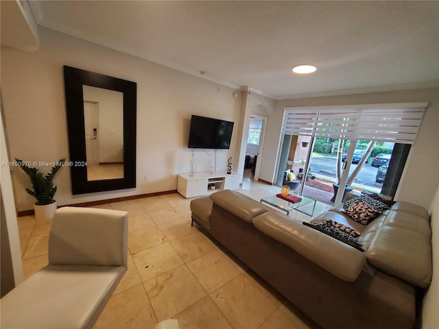 living room featuring ornamental molding