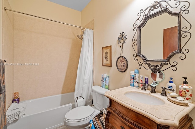 full bathroom with vanity, toilet, and shower / tub combo