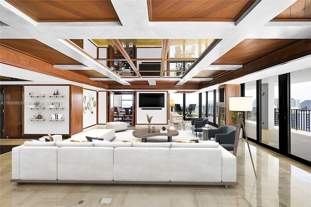 936 Intracoastal Dr Unit Ph4, Fort Lauderdale, FL 33304 - living area featuring coffered ceiling and expansive windows