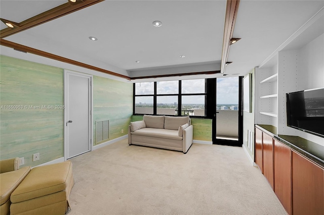 936 Intracoastal Dr Unit Ph4, Fort Lauderdale, FL 33304 - living area with light carpet, baseboards, recessed lighting, and a tray ceiling