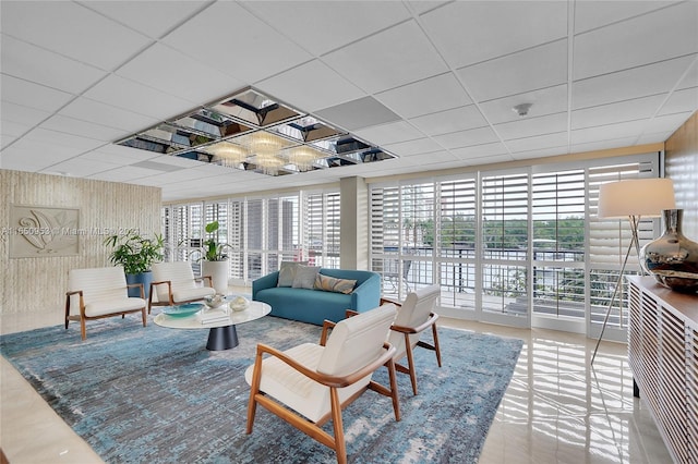 living room featuring tile patterned floors