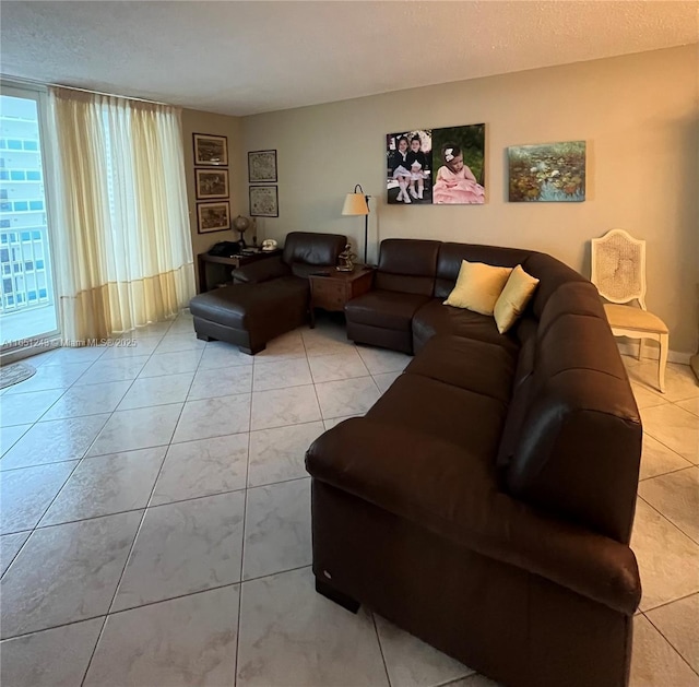 living room with light tile patterned floors