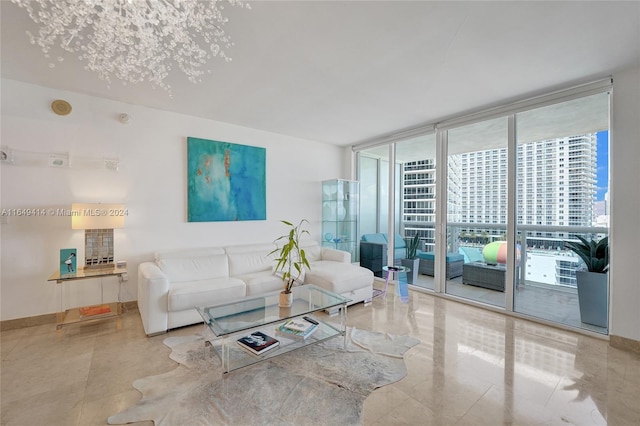 living room with expansive windows