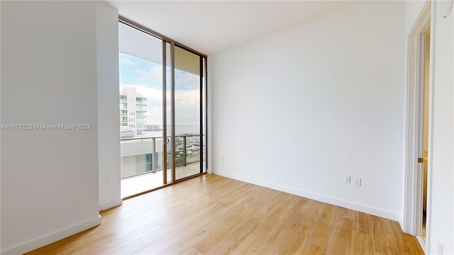 unfurnished room featuring light hardwood / wood-style flooring and expansive windows