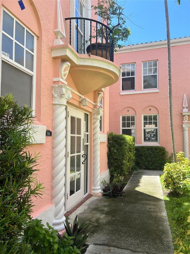 doorway to property with a balcony