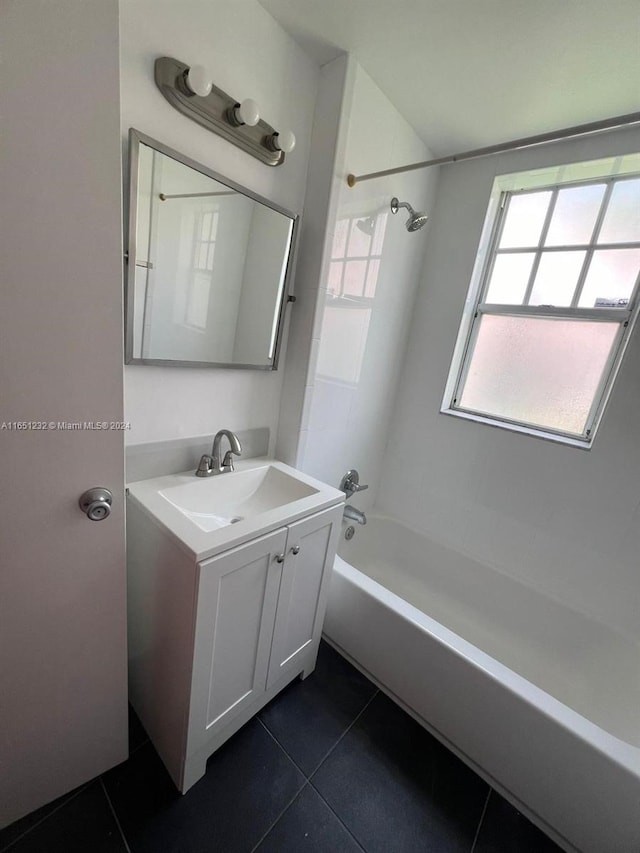 bathroom with vanity,  shower combination, and tile patterned floors