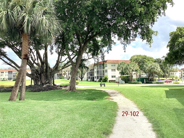 view of community featuring a lawn