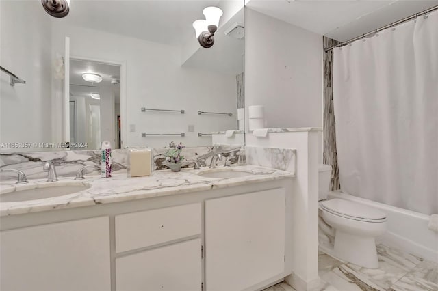 full bathroom featuring vanity, toilet, and shower / tub combo