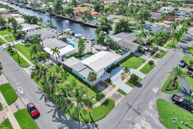 aerial view with a water view