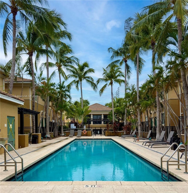 view of swimming pool featuring a patio