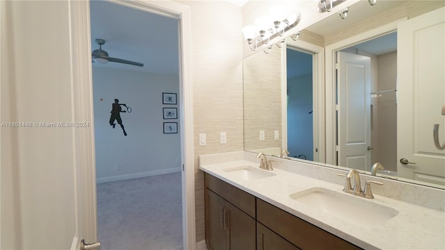 bathroom with vanity and ceiling fan