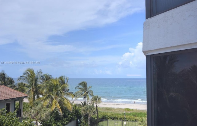 property view of water featuring a beach view