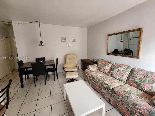 living room featuring light tile patterned floors