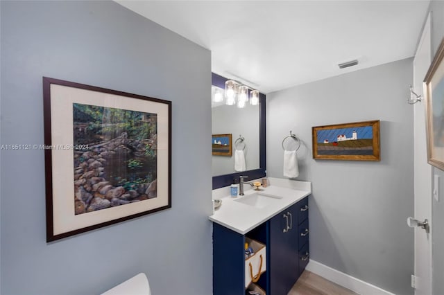 bathroom featuring vanity and wood-type flooring