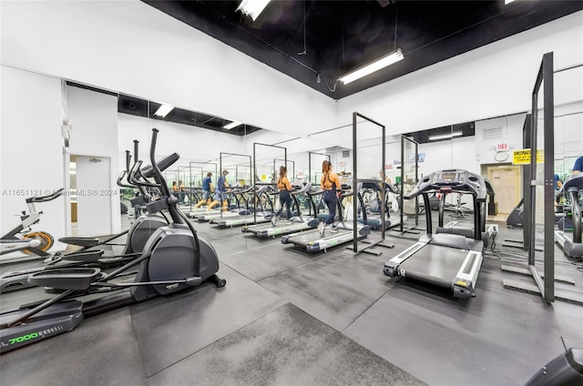 gym with a high ceiling