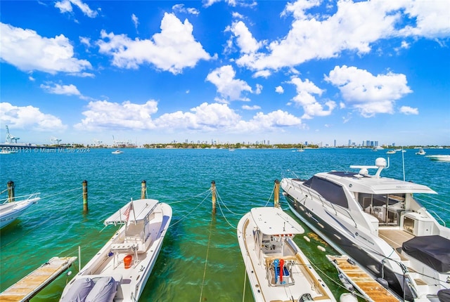 view of dock with a water view