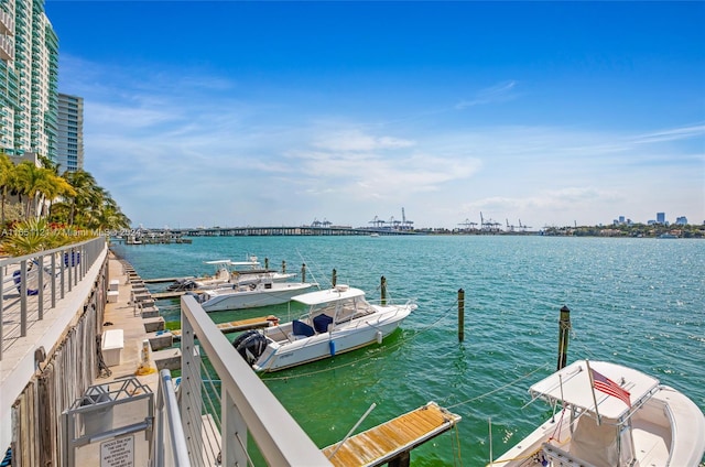 dock area featuring a water view