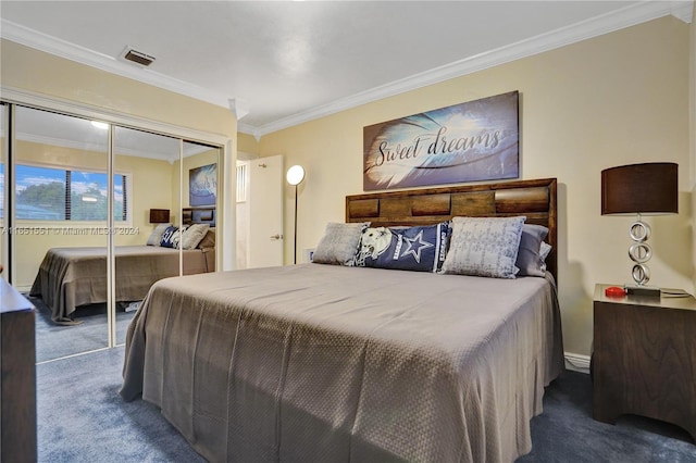770 NW 175th Dr, Miami Gardens, FL 33169 - bedroom featuring a closet, visible vents, ornamental molding, and carpet floors