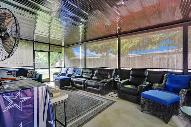 sunroom with wooden ceiling