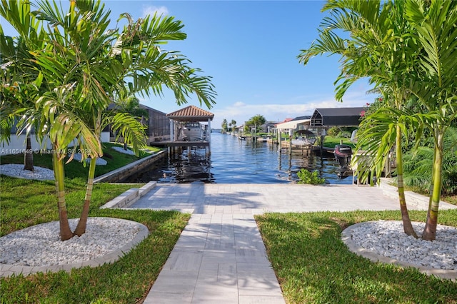 exterior space with a water view