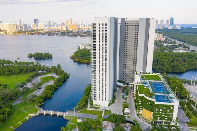 aerial view with a water view