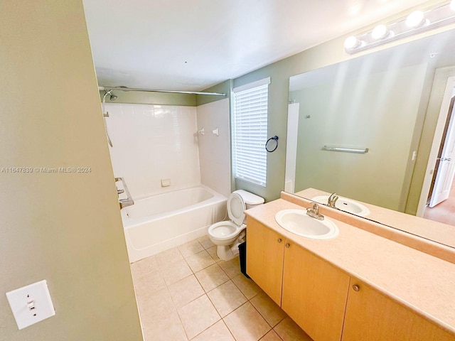 full bathroom featuring vanity, toilet, tile patterned floors, and tiled shower / bath