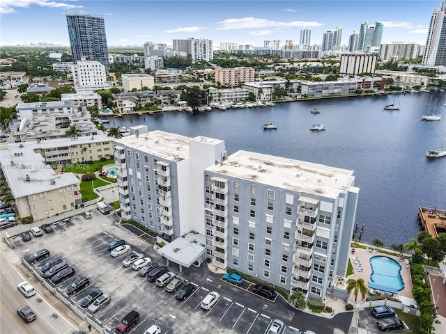 bird's eye view featuring a water view