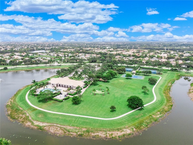 aerial view featuring a water view