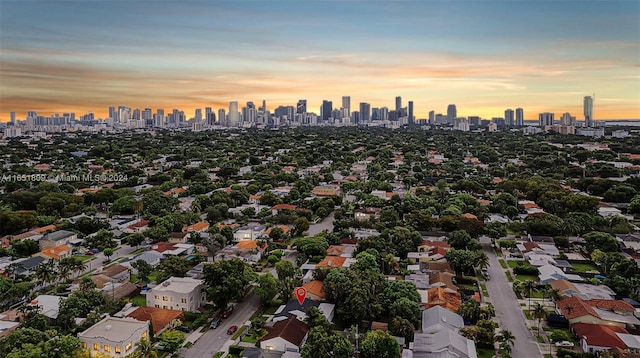 view of aerial view at dusk