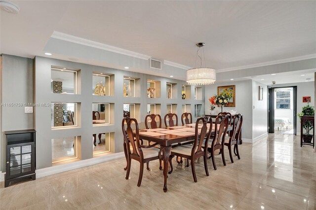 1880 S Ocean Dr Unit Ts106, Hallandale Beach, FL 33009 - dining space with marble finish floor, crown molding, and visible vents