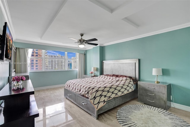 1880 S Ocean Dr Unit Ts106, Hallandale Beach, FL 33009 - bedroom with baseboards, ceiling fan, crown molding, and a view of city