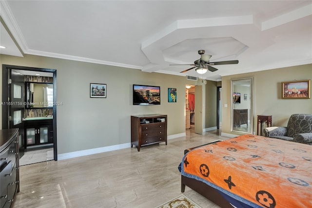 bedroom featuring crown molding and ceiling fan