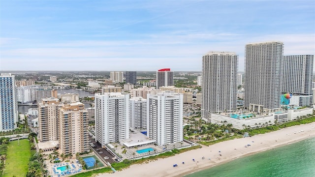 1880 S Ocean Dr Unit Ts106, Hallandale Beach, FL 33009 - bird's eye view featuring a water view, a beach view, and a city view