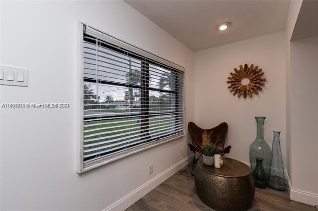 sitting room with dark wood-type flooring