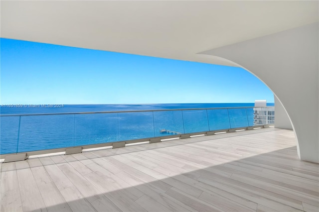 exterior space with a water view