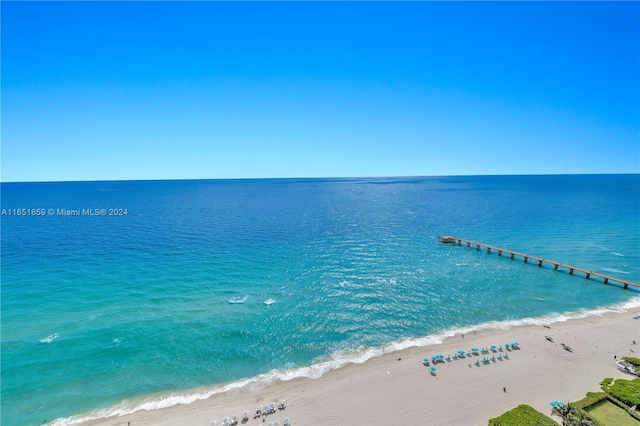 property view of water featuring a view of the beach