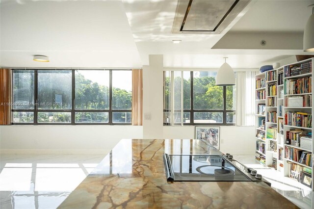 interior space with light stone counters