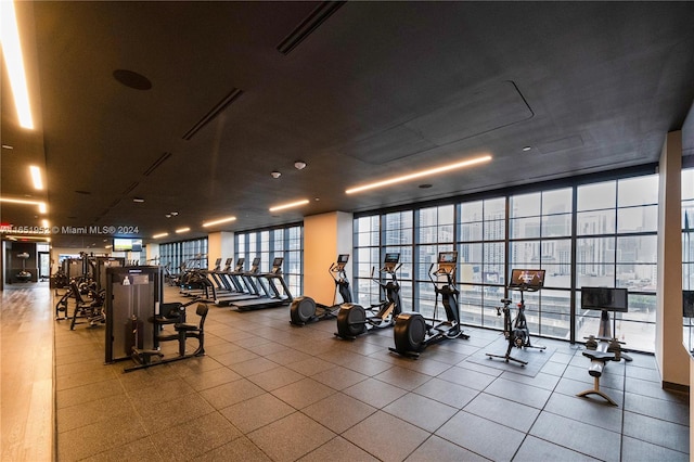 exercise room with expansive windows