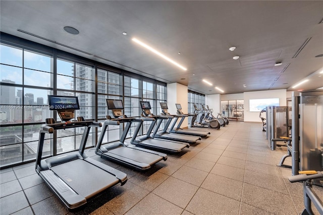 exercise room featuring a healthy amount of sunlight and expansive windows