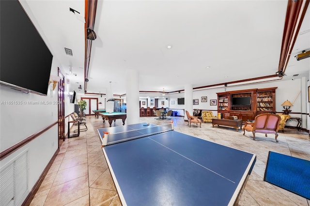 game room with light tile patterned floors and billiards