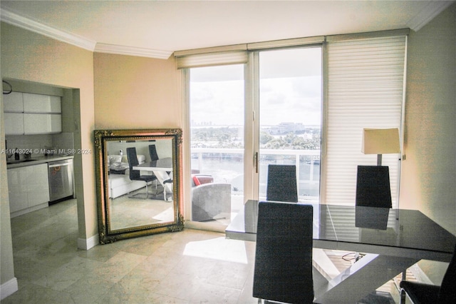 office area featuring ornamental molding