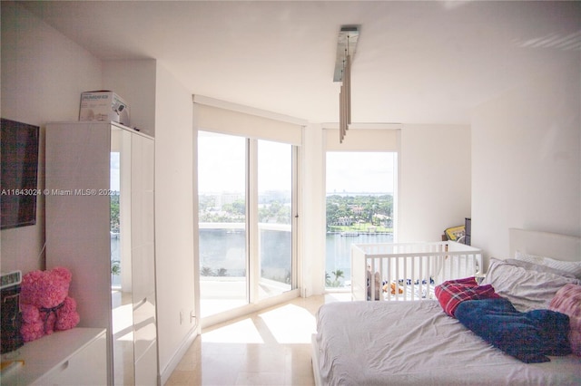 bedroom with a water view