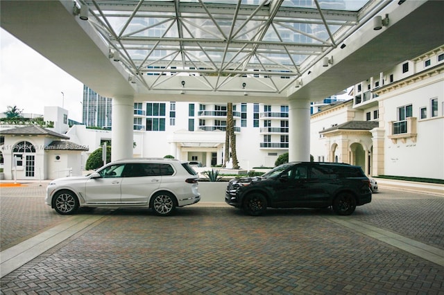 interior space with a balcony