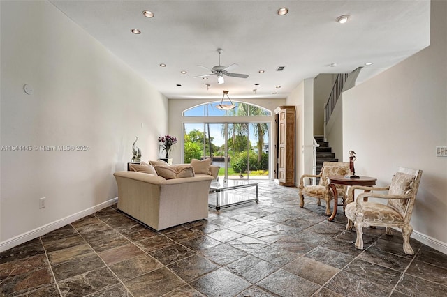 living room with ceiling fan