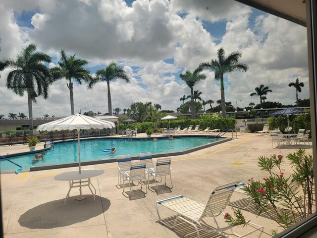 view of swimming pool featuring a patio