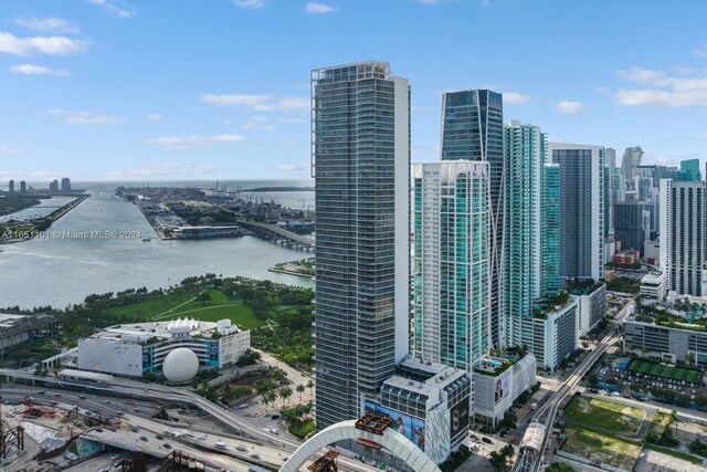 aerial view featuring a water view