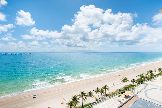 property view of water featuring a beach view