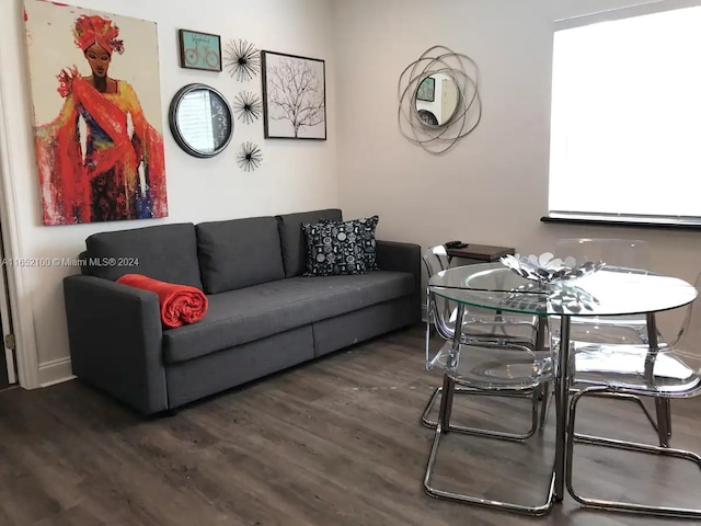 living room with dark hardwood / wood-style floors