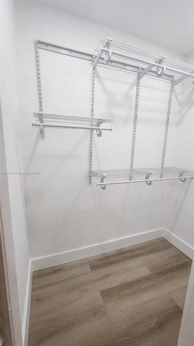 walk in closet with wood-type flooring